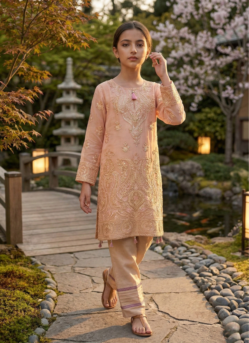 Baby Pink Chiffon Kids Salwar Suit – Soft & Stylish