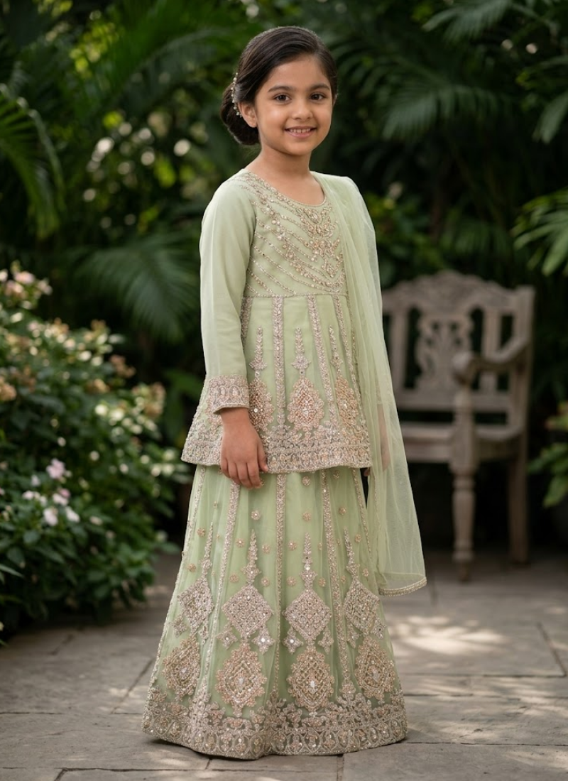 Baby Girl’s Net Lehenga – Embroidery Work