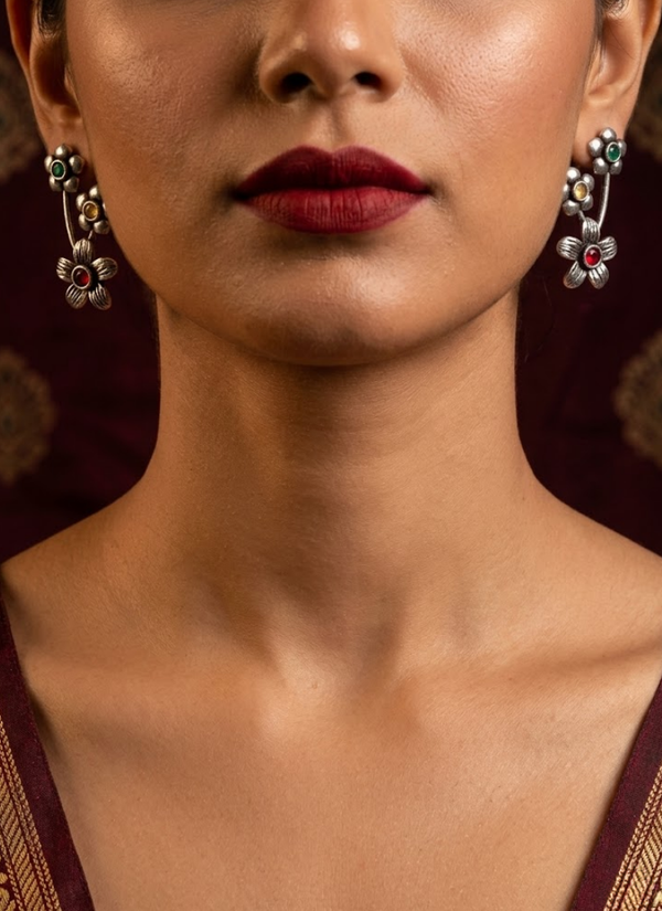 Multi‑Colour German Silver Earrings
