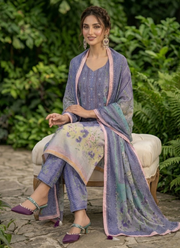 Blue Floral Chinon Silk Dhoti Suit 2