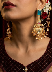Sea Blue Golden Kashmiri Earrings 2