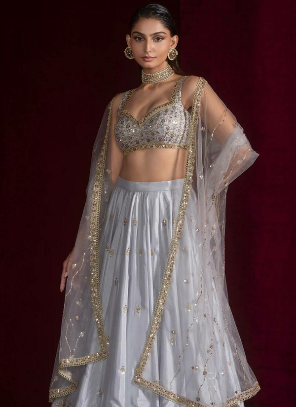 Silver lehenga – embroidery close-up
