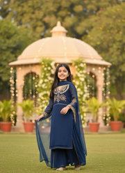 Teal Blue Chiffon Kids Sharara Suit – Festive Flair 2