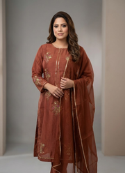 Rust Silk Salwar Kameez with Zari & Sequence Work 8