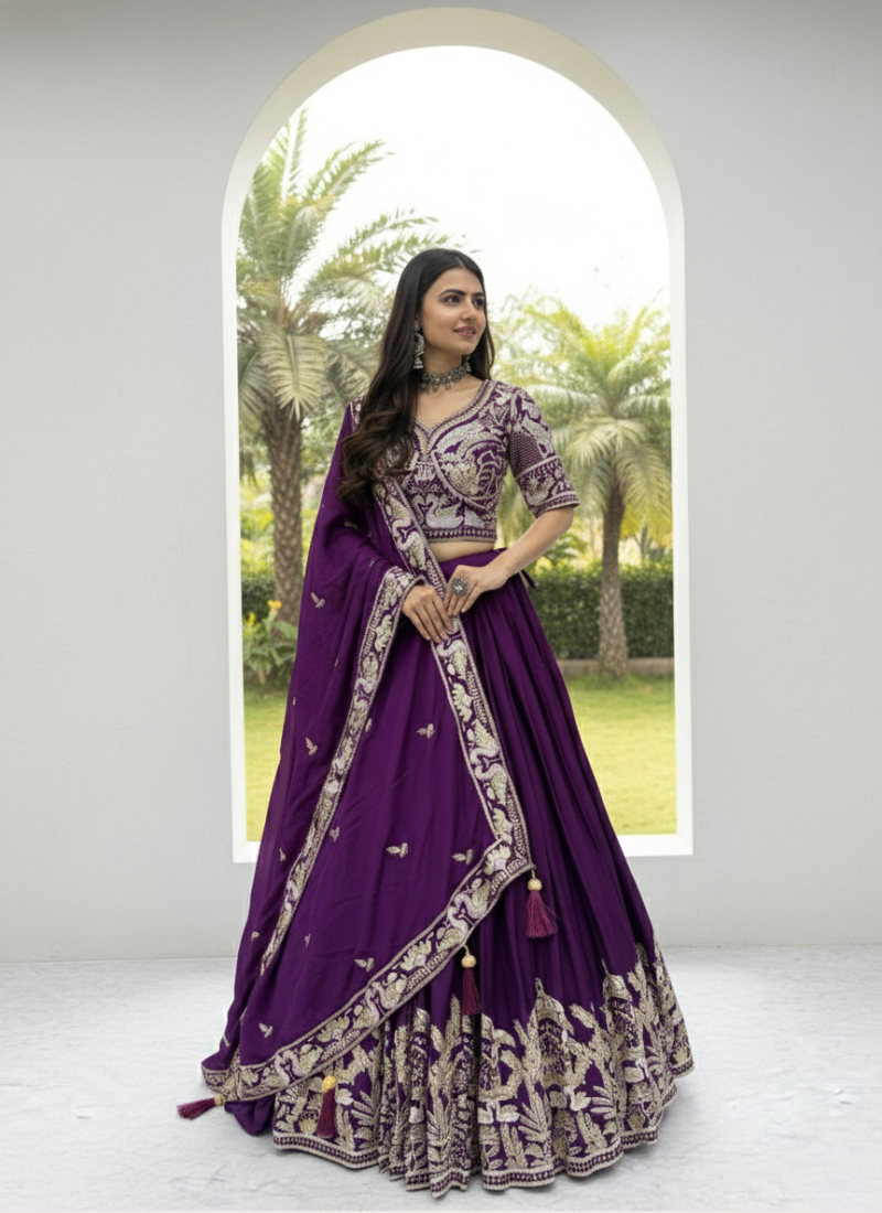 Chinon Embroidered Lehenga Choli with Dupatta - View 1