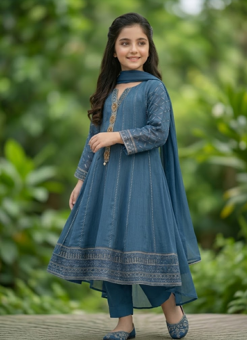 Girl’s Chiffon Frock Set – Embroidery & Stitch Work