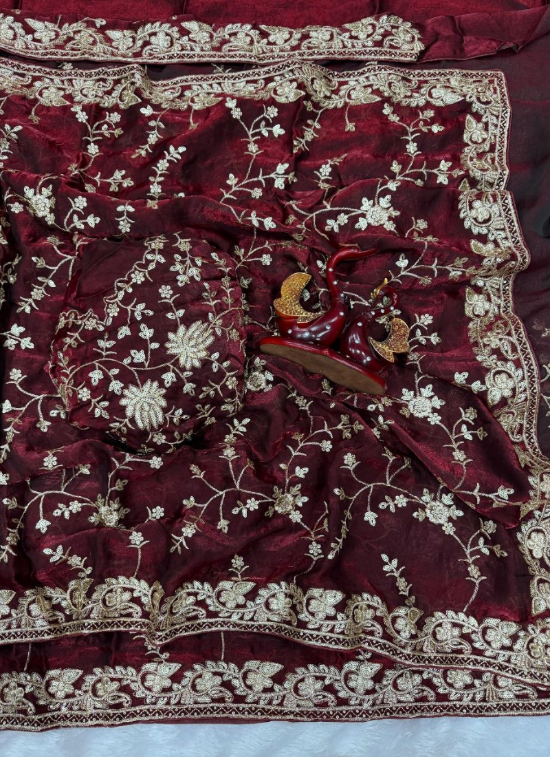 Space Silk Saree – Sequin & Zari Embroidery with Matching Blouse