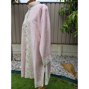 Light Pink Winter Kashmiri Long Coat for Women – Silk with Embroidery 8