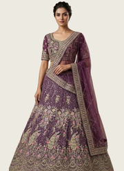 Purple Butterfly Net Lehenga Choli with Sequins & Coding Embroidery + Dupatta 1