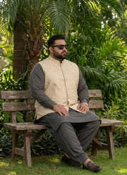 Men's Big Size Silk Kurta Pyjama with Jacquard Koti | Indian Cultural Wear Online Australia 3