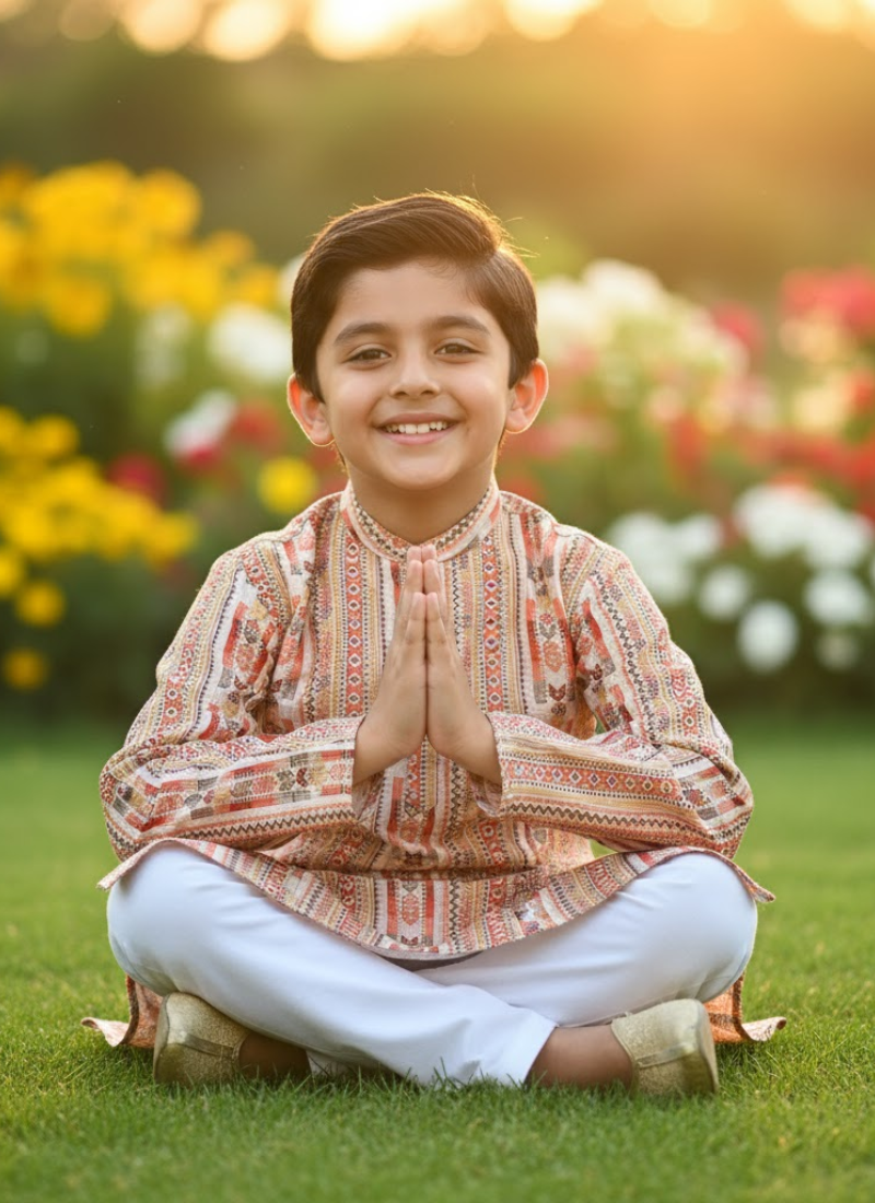 Multicolor Kids Kurta Pajama – Silk Kurta with Cotton Pyjama Set