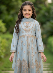 Girls Embroidered Net Frock Set – 3 Piece Party Wear | Indian Celebration Wear 2