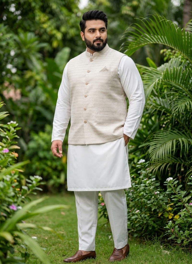 Big Size Men's Indian Jacquard Koti Silk Kurta Pant Set for Diwali or Eid Australia