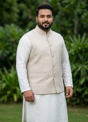 Big Size Men's Indian Jacquard Koti Silk Kurta Pant Set for Diwali or Eid 2