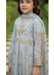 Girls Embroidered Net Frock Set – 3 Piece Party Wear | Indian Celebration Wear 7