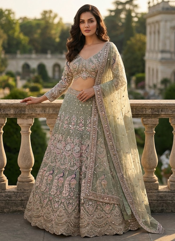 Green lehenga – fabric detail