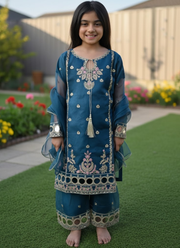 Sea Green Silk Kids Sharara Suit – Festive Elegance 7