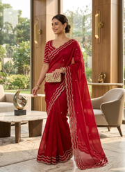 Pure Fandy Satin Silk Saree with Rose Gold Beadwork 33