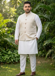 Big Size Men's Indian Jacquard Koti Silk Kurta Pant Set for Diwali or Eid 4