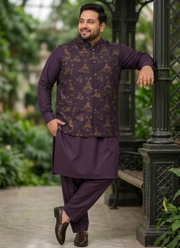 Men's Big Size Silk Kurta Pyjama with Jacquard Koti | Indian Festival & Wedding Outfit Australia 3