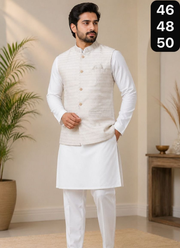 Big Size Men's Indian Jacquard Koti Silk Kurta Pant Set for Diwali or Eid 5