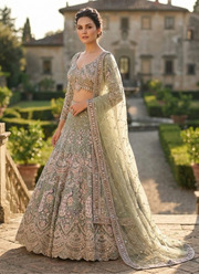 Sage Green Butterfly Net Lehenga Choli with Sequins & Coding Embroidery + Dupatta 2