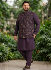 Men's Big Size Silk Kurta Pyjama with Jacquard Koti | Indian Festival & Wedding Outfit Australia 4