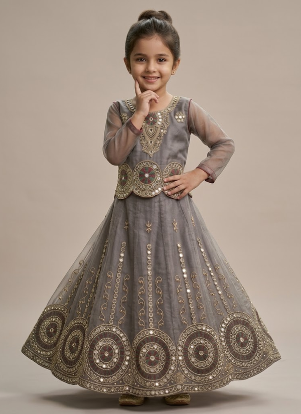 Baby Girls Embroidered Tissue Lehenga Set | Indian Wedding Wear for Girls