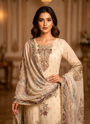 White Jamie Straight Salwar Suit with Floral Print & Chiffon Dupatta 3