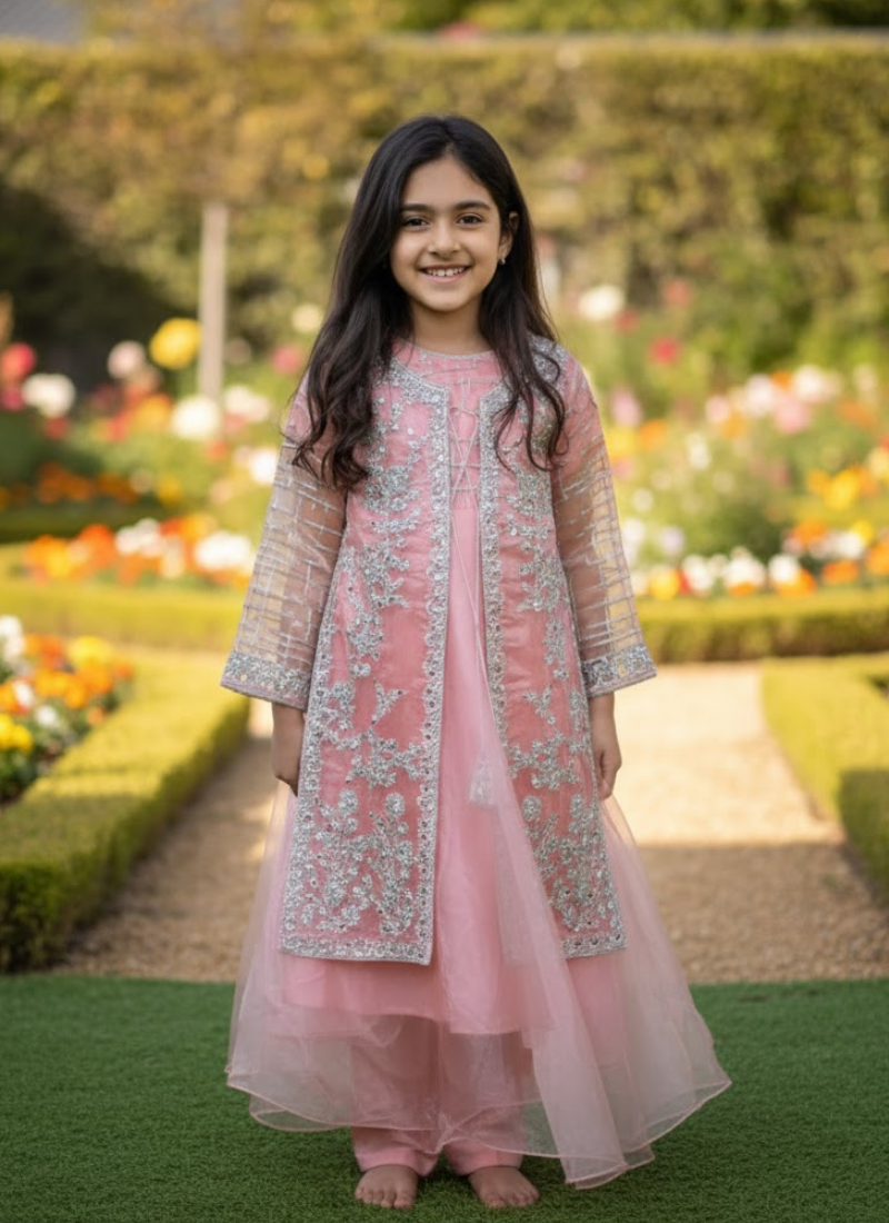 Elegant Kids Gown in Organza – Festive & Party Wear for Girls