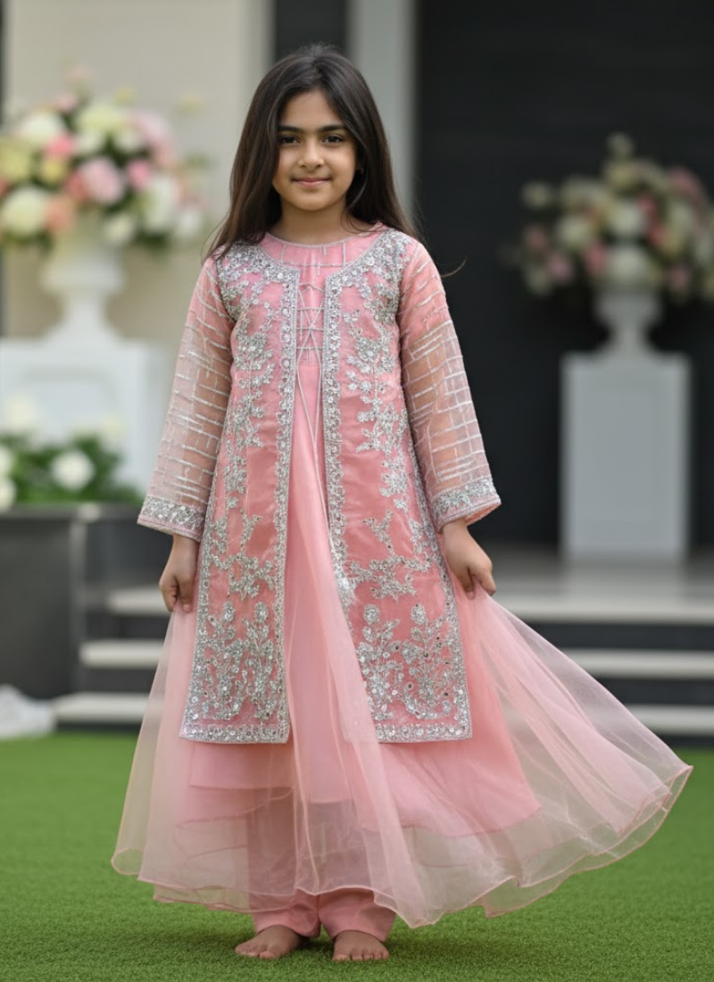Elegant Kids Gown in Organza – Festive & Party Wear for Girls