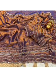 Pure Fandy Satin Silk Saree with Rose Gold Beadwork | Indian Occasion Wear Australia 2