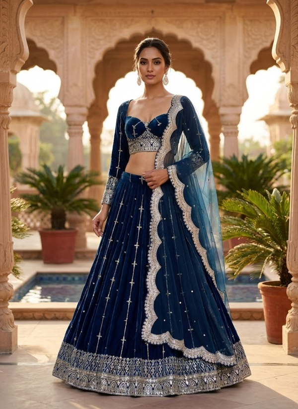 Blue lehenga – embroidery close-up
