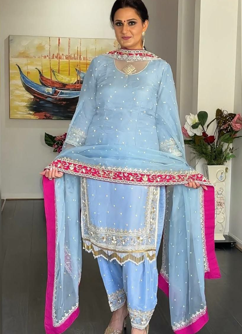 Heavy Georgette Farshi Plazzo Suit with Embroidery & Dupatta