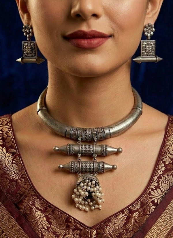 Snehal Silver Necklace Set