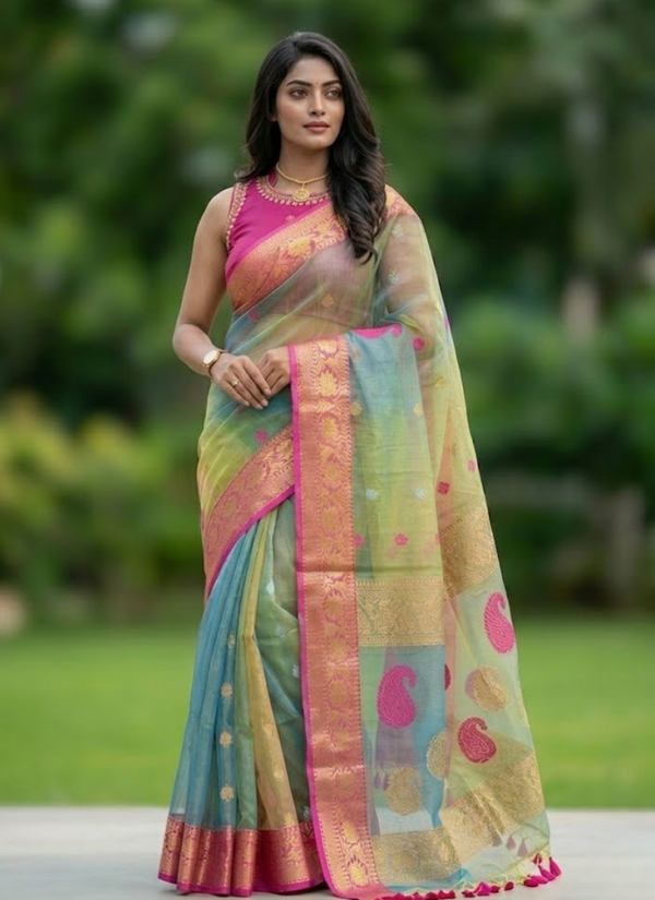 Pure Resham Muslin Banarasi Saree with Blouse