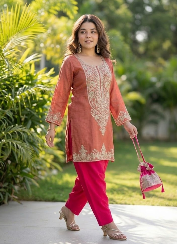 Viscose Embroidered Set with Batwa Bag