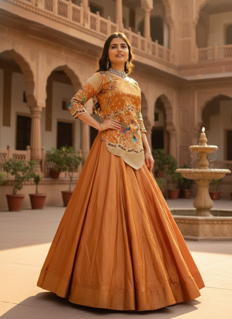 Silk Satin Lehenga Choli with Sequin Embroidery - View 1
