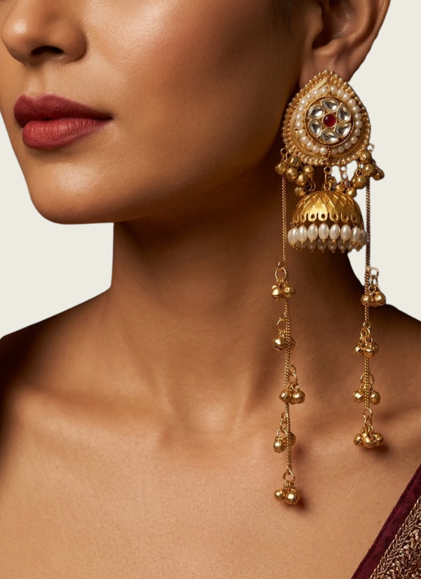 White Golden Kashmiri Earrings, traditional jewellery for lehenga Perth Australia online