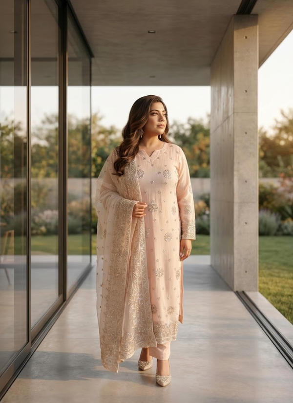 Peach Kota Salwar Kameez with Handmade Gota Patti Work