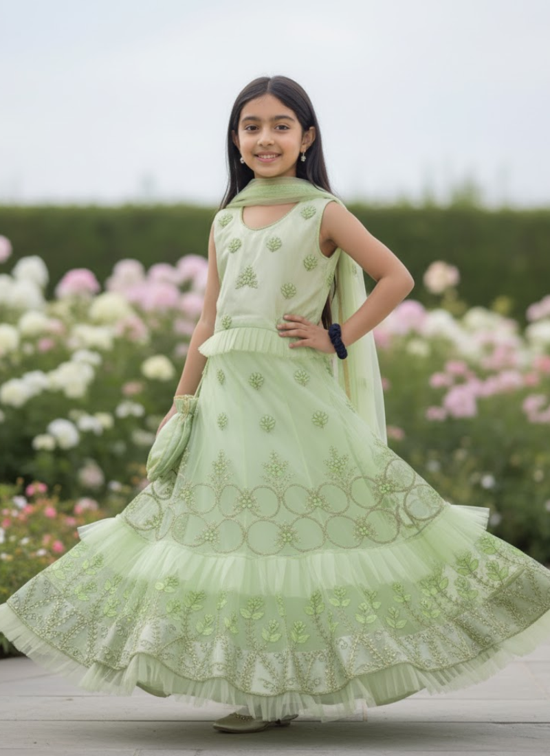 Paste Organza Kids Lehenga – Ethnic Elegance