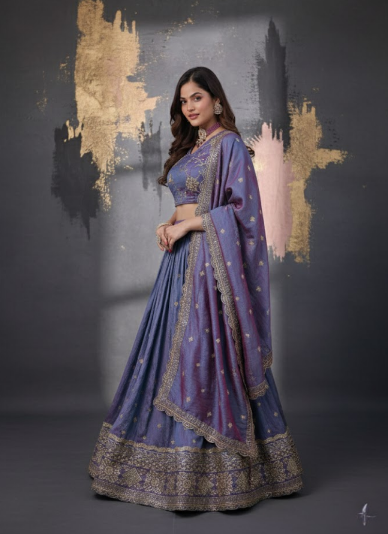 YSL Silk Lehenga Choli with Zari &amp; Sequin Work