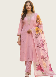 Roman Silk Punjabi Suit with Embroidered Kurti & Digital Print Dupatta 1