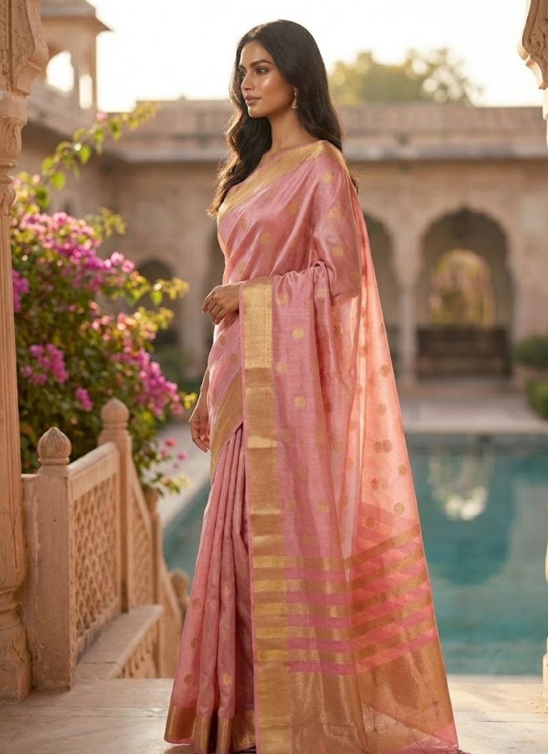 Light Pink Banarasi Tissue Silk Saree