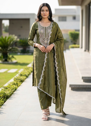 Gold Crush Punjabi Suit with Sequins Embroidery & Dupatta (Sizes M–XL) 3