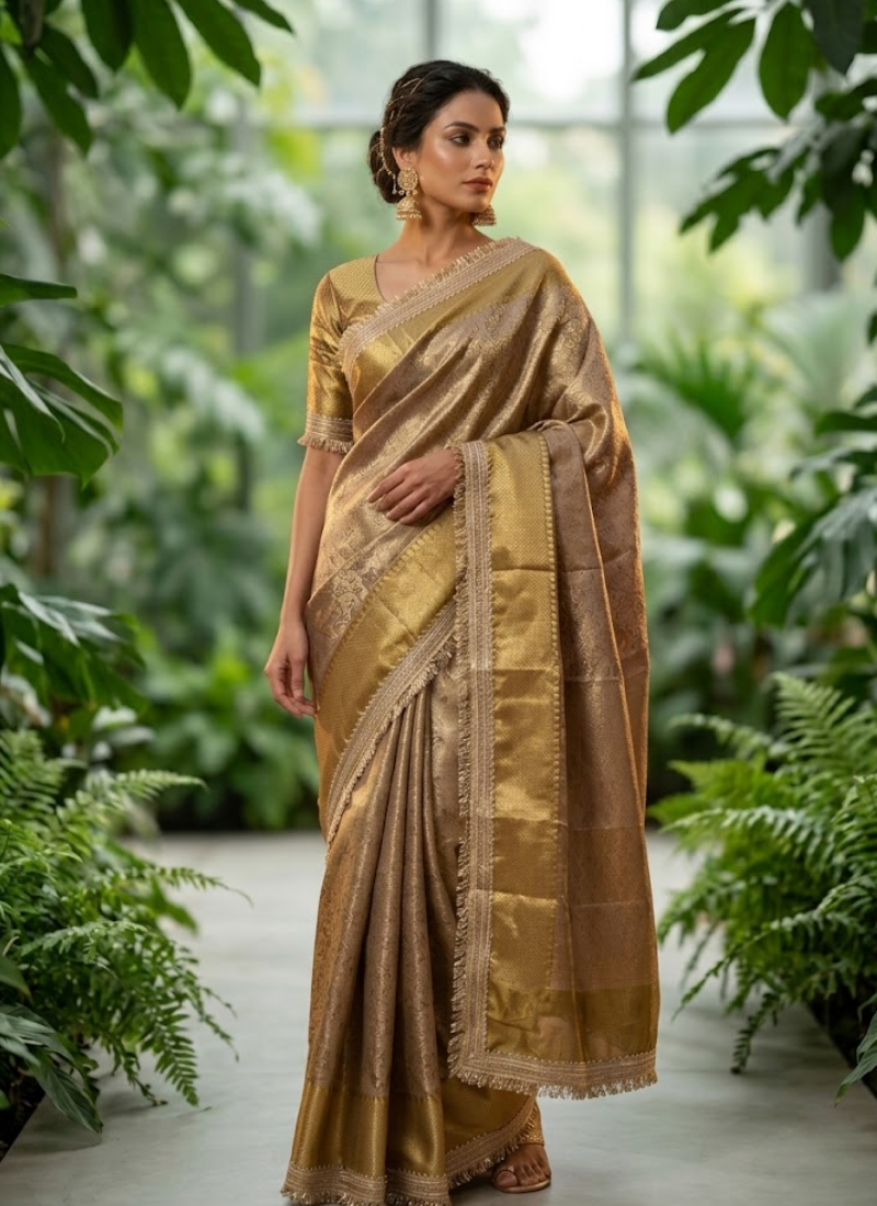 Gold Tissue Banarasi Saree with Heavy Border