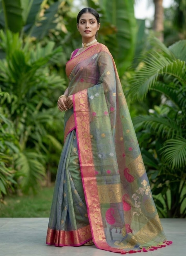 Pure Resham Muslin Banarasi Saree with Blouse
