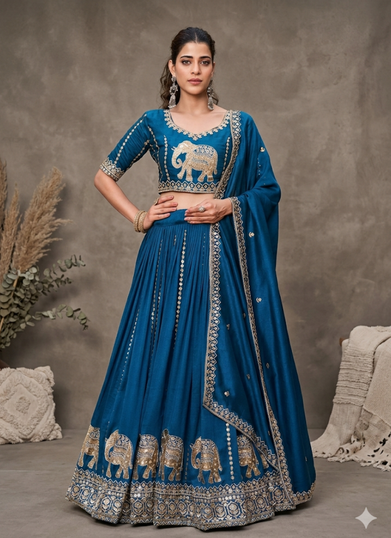 Vichitra Lehenga Choli with Sequin Embroidery