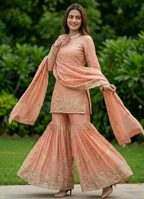 JMC Silk Sharara Set with Embroidered Dupatta