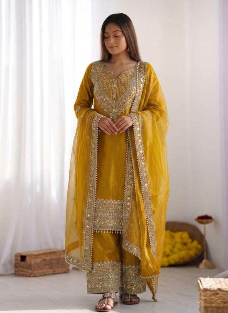Fendy Silk Kurta Set with Dupatta – Embroidery & Lace Border